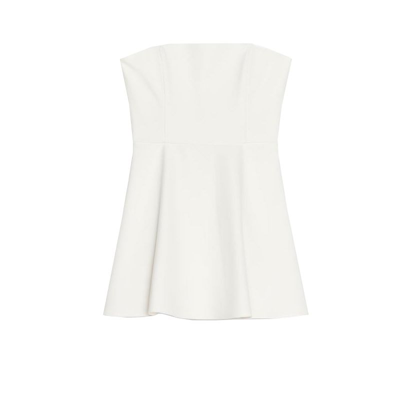 

Spring New Women clothes French style Strapless Straight Collar Simple Temperament Tube Top Mini Dress 3067349 White L