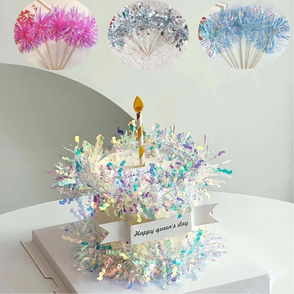 5/20Pcs Birthday Glitter Cake Topper Colorful Fireworks Tassels Cupcake Topper Wedding Baby Shower Baking Dessert Cake Decor