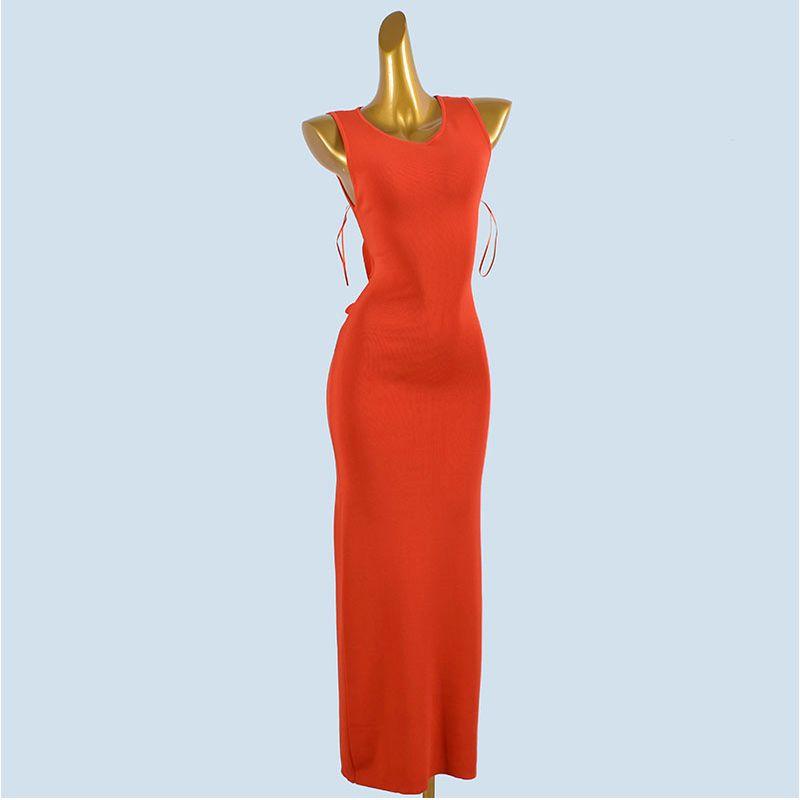 

Foreign Trade Order Western Style Sexy Summer Slingback Backless Slim fit Slimming Long Sling Knitted dress Long dress Orange Red S