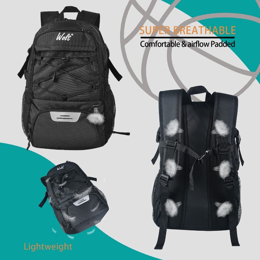 Large Capacity Basketball Backpack Shoes Compartment Waterproof Soccer Ball Backpack Separate Ball Holder Breathable Sports Bag