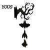 Halloween Courtyard Decoration Hanging Wall Decor, Matte Black Dead Branch Bat Silhouette Ornament Durable Acrylic Holiday Sign with Metal Bell, Easy