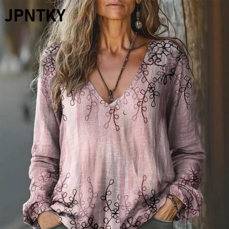 JPNTKY Women's Fashion Casual Long Sleeve V Neck Blouses & Shirts