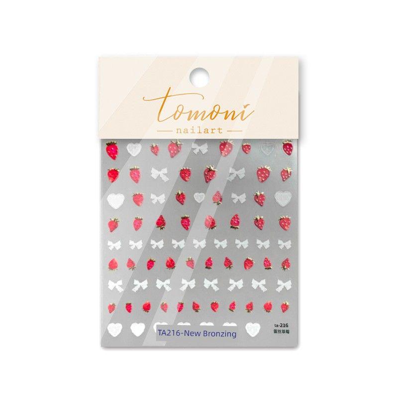 

New Gilding Strawberry Love Heart Bow Tie Nail Sticker Tomoni Embossed Back Glue Japanese Style Fruit Nail Sticker New Bronzing Radium Strawberry TA216