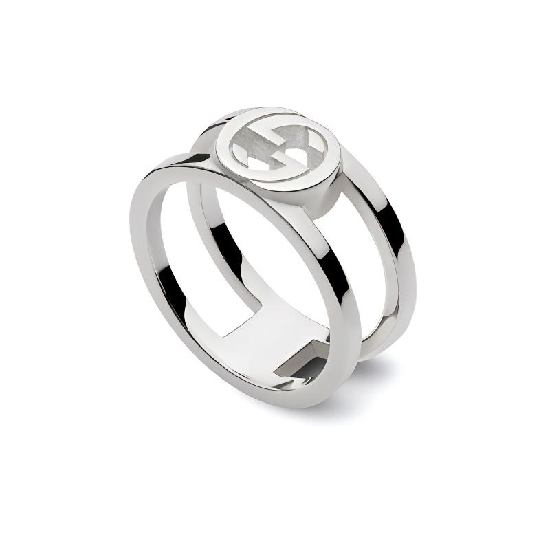 Gucci Interlocking Double G Hollow Detail 925 Silver Ring Unisex rings 797031J8400