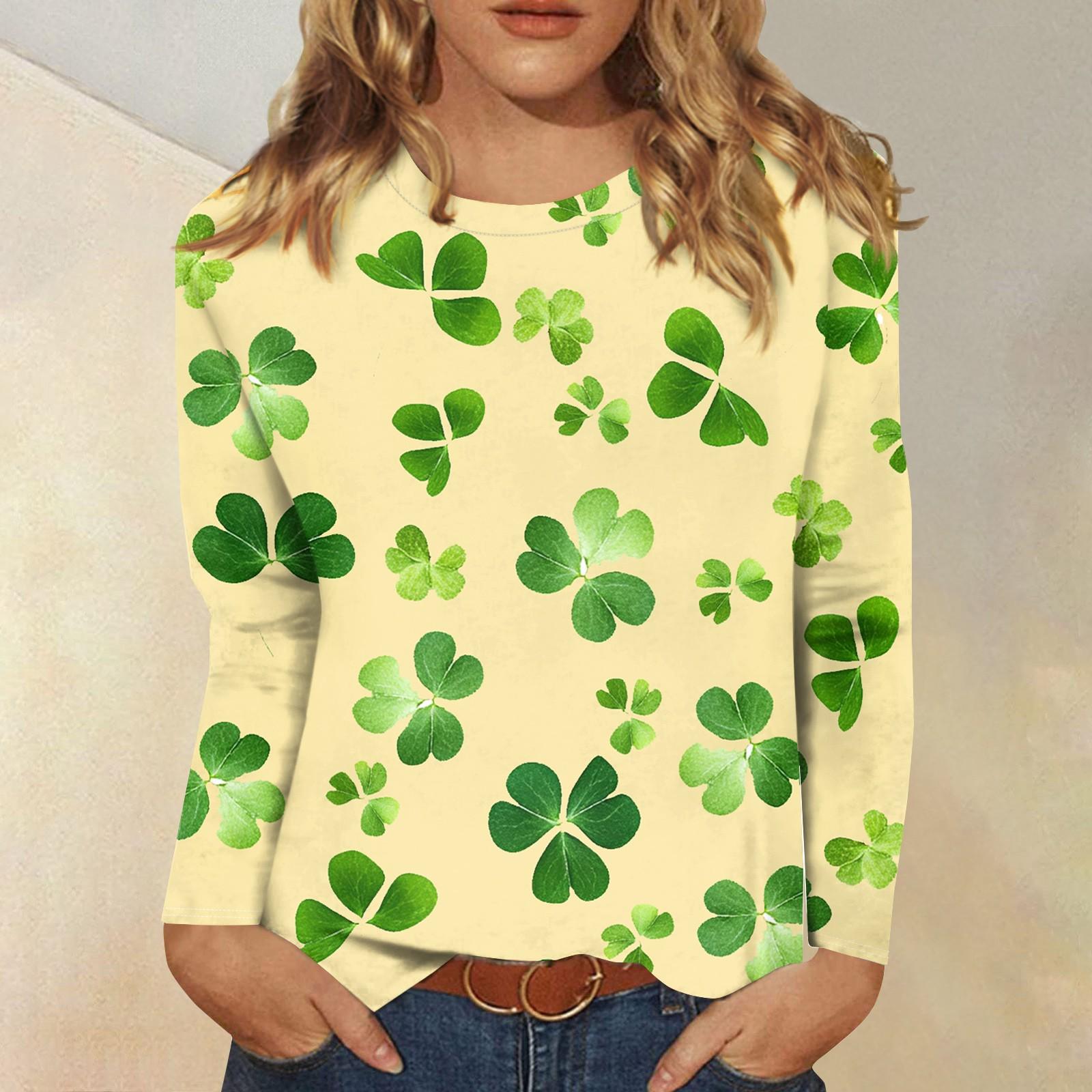 

Рубашки с длинным рукавом для женщин Милые принты Футболки Блузки Повседневные Большие размеры Базовые топы Пуловеры Рождественские S жёлтый