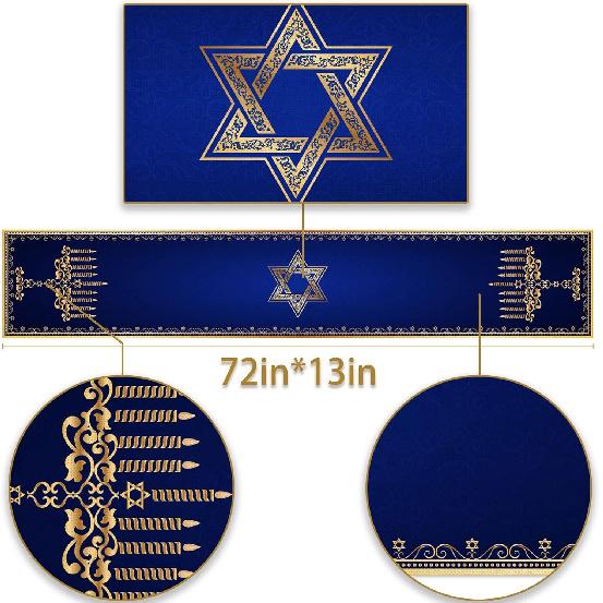 Hanukkah Menorah Table Runner Star of David Chanukah Je Festival Holiday Fireplace Kitchen Dining Room Home Decoration