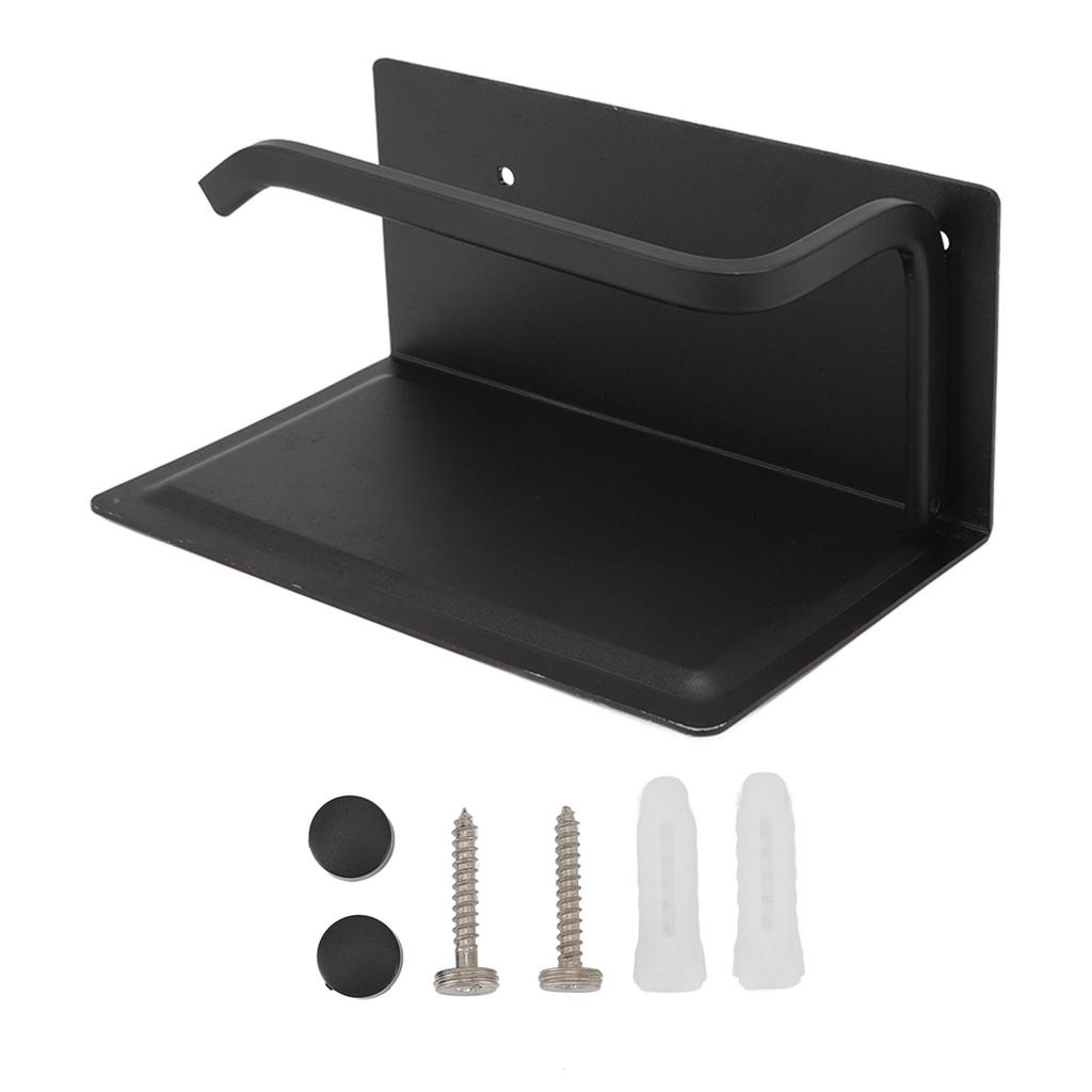 Wall Mounted Tissue Holder Toilet Tissue Bracket Bathroom Paper Roll Hanger with Phone Shelf Black