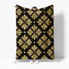 Golden Floral Pattern Fleece Blanket Sofa Bed Living Room Decorative Throw Blanket Bedspread