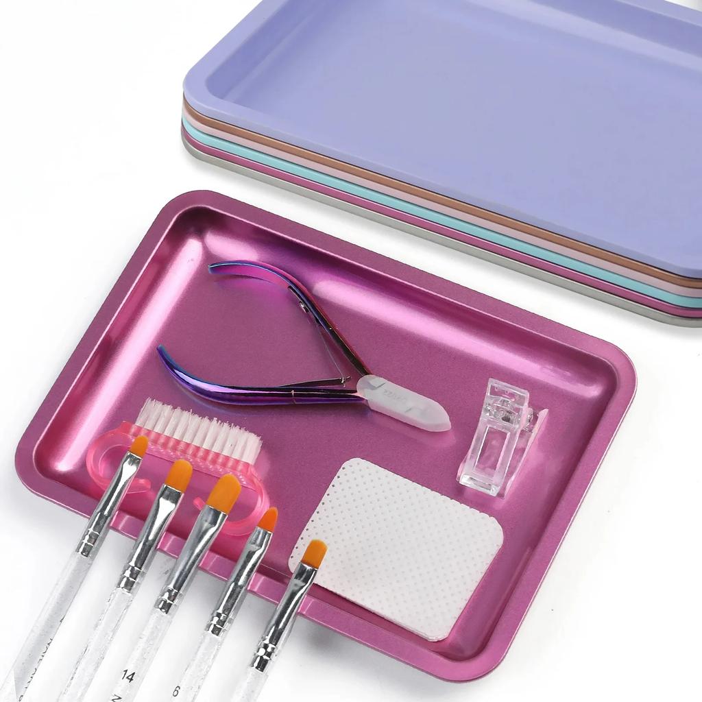 1PC Square Stainless Steel Cosmetic Storage Tray Nail Art Manicure Plate Tweezers Clippers Pens Container False Nails Dish Tools