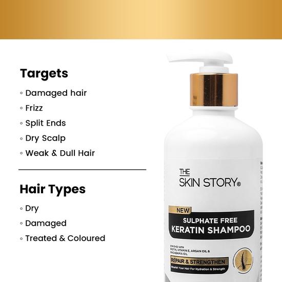 The Skin Story Sulphate Free Keratin Shampoo - Coloured Hair Care | Hair Smoothening Shampoo | Enhances Shine, Soft & Frizz-Free Hair (450ML)