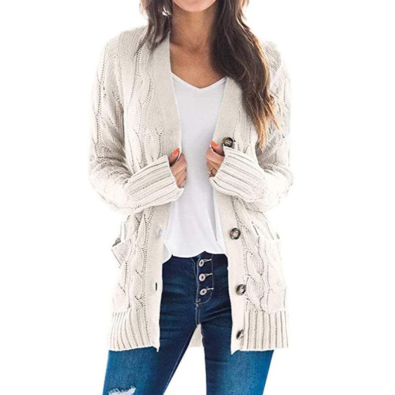 Autumn/Winter V-Neck Cardigan Sweater for Women - Single-Breasted Long Sleeve Knitwear Coat