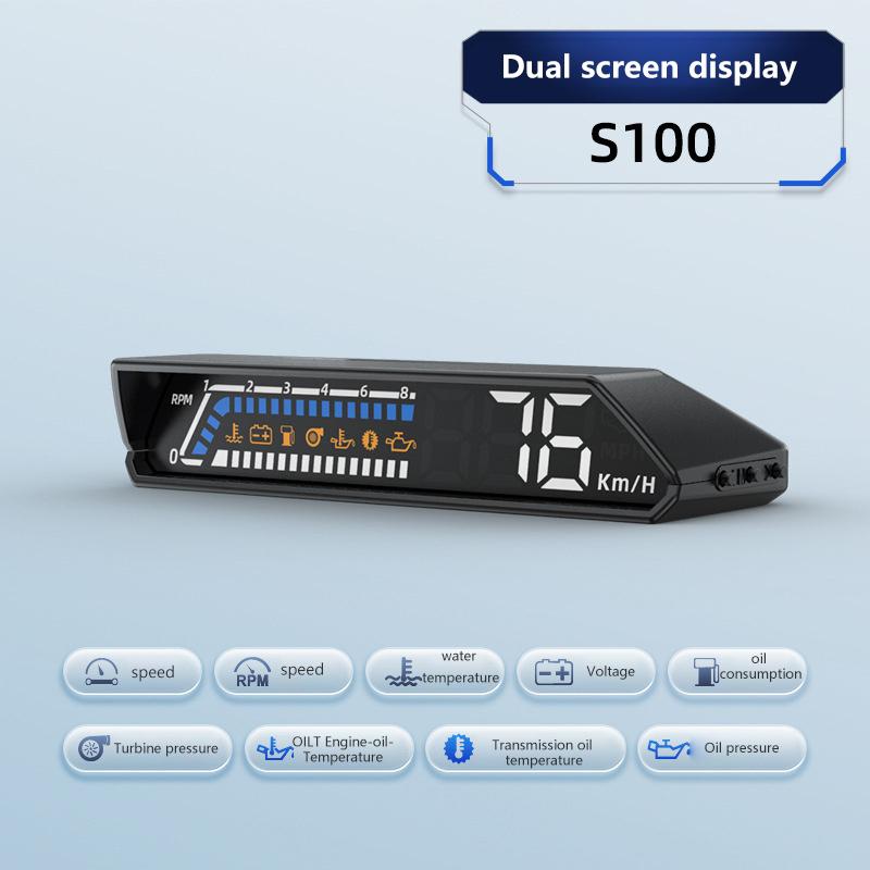 Dual Screen Car Speedometer Digital Hud Odb Driving Speedometer Windshield Projector Voltage Head Up Display For Truck Vehicles