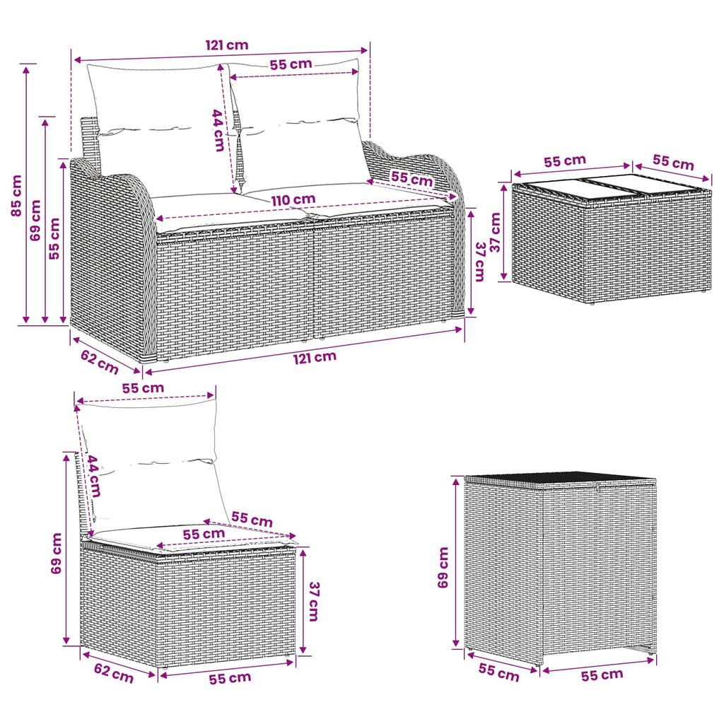 Sofa Set 6 Pieces Gray and Navy Blue Poly Rattan and Steel