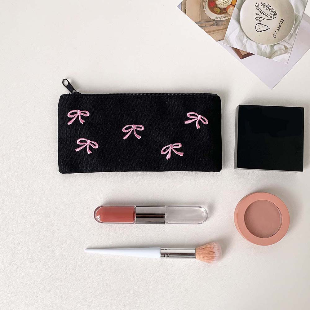 Desktop Storage Korean Style Pencil Case Black Pink Bow Pencil Pouch Bow Stationery Bag Student