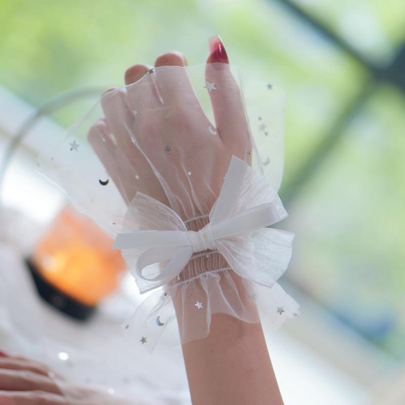 1 Pair Nail Art Tulle Photo Bow Glove Fake Pleated Cuff Manicure Photography Props Nail Tips Display Sleeve Fashion Accessories