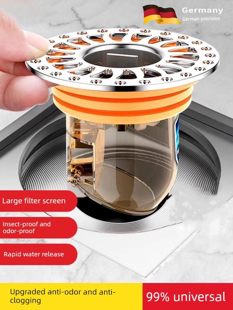 German Quality Floor Drain Deodorizer, Universal for Bathrooms, with Internal Core and Sealing Cover, Anti-Insect and Anti-Odor Device