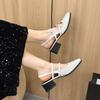 Fashion 2025 New Spring Faux Patent Finish High-heel Shoes with Straps Slingback Fashion Pumps for Women Square Toe Block