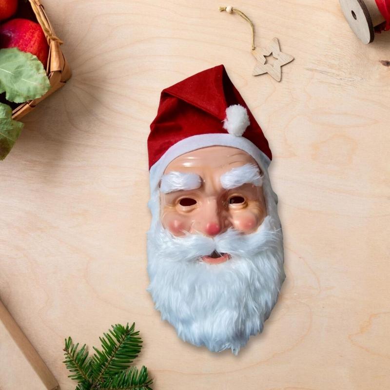 Santa Mask with Santa Hat and Beard Christmas Santa Costume Decorations Full Head Face Mask for Adult Christmas Party