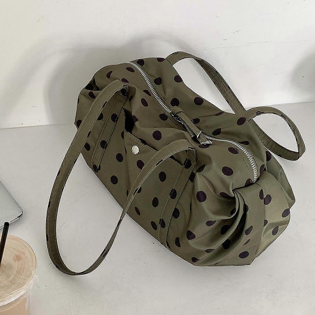 Fashionable Dot Bag Wear Resistant Shoulder Purse Roomy Organizer for Commuting Travel Shopping Essential Green