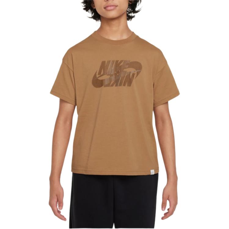 

Nike Kids Logo Round Neck Short Sleeve T-Shirt Kids tops Brown FZ5541-224 S