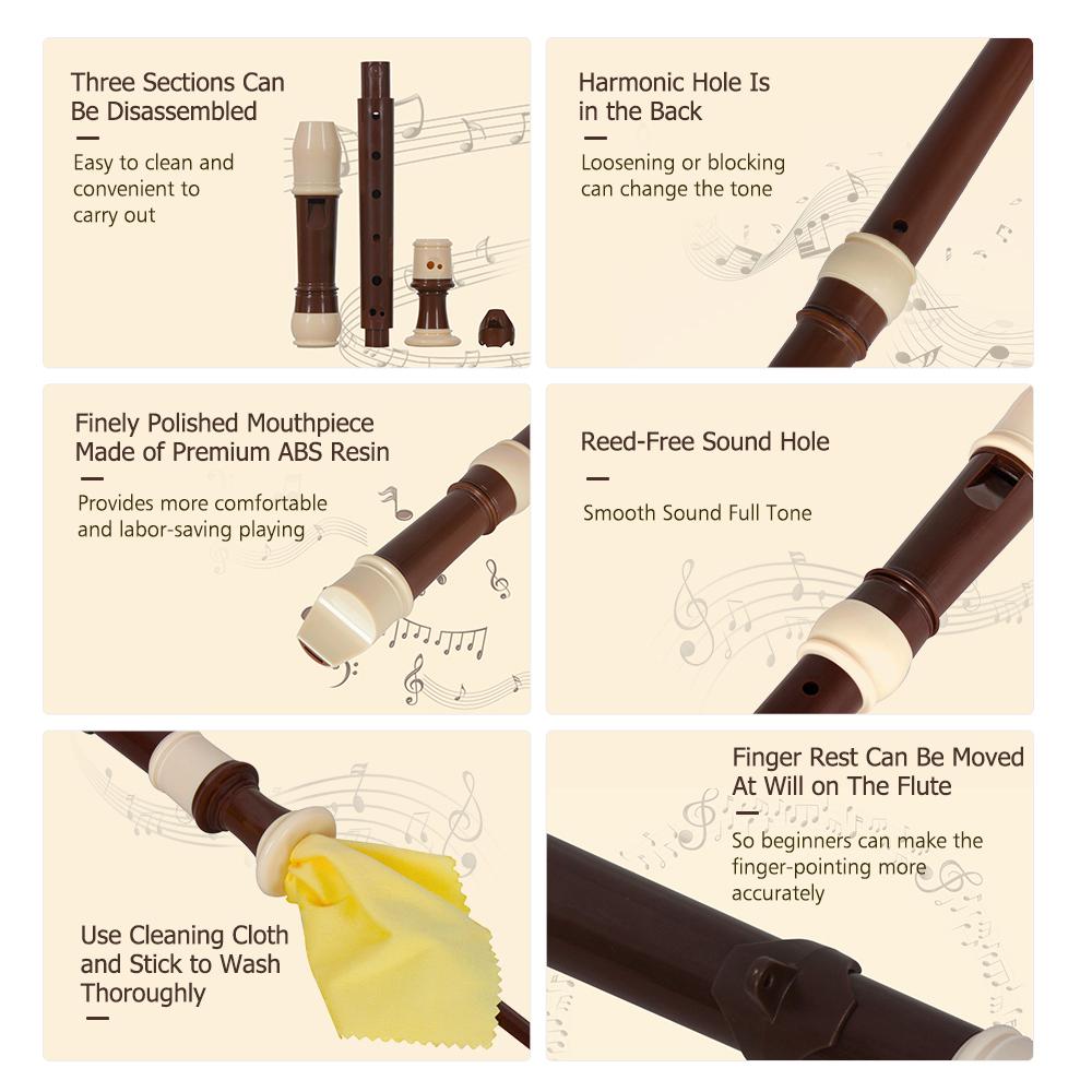 IRIN ABS Descant Recorder 8 Hole Baroque   Recorders Instrument Detachable with Finger Rest and Carrying Bag Classroom Wind Musical Instruments Co