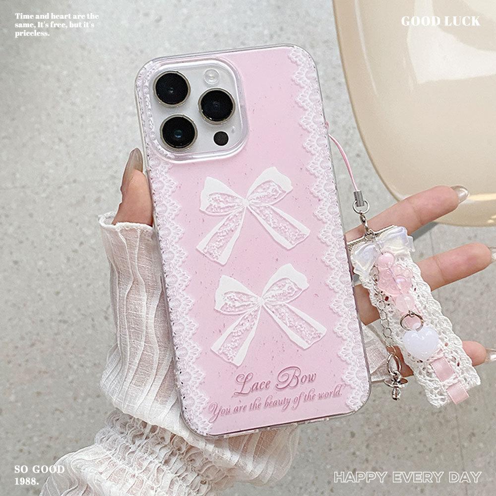 Ins French Bow Suitable for IPhone 16 Protective Case Apple 14 Mobile Phone Case 13 High End Lace 15 Bracelet