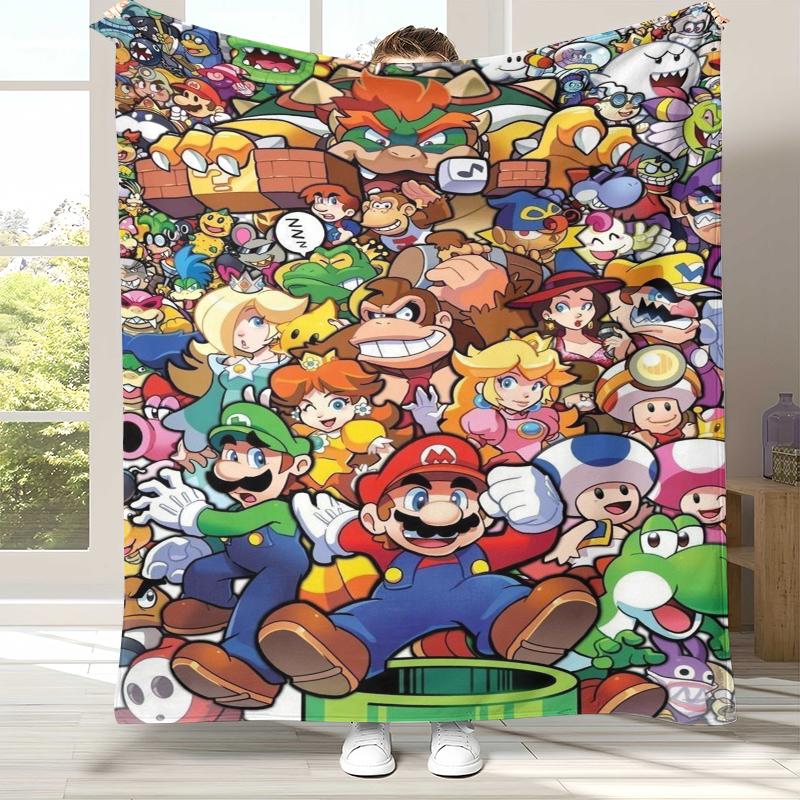 Retro M-Mario Bros Game Cartoon Flannel Blanket,Ultra Soft Warm Plush Throw for Home Bedroom Bed Sofa Cover Camping Picnic gift