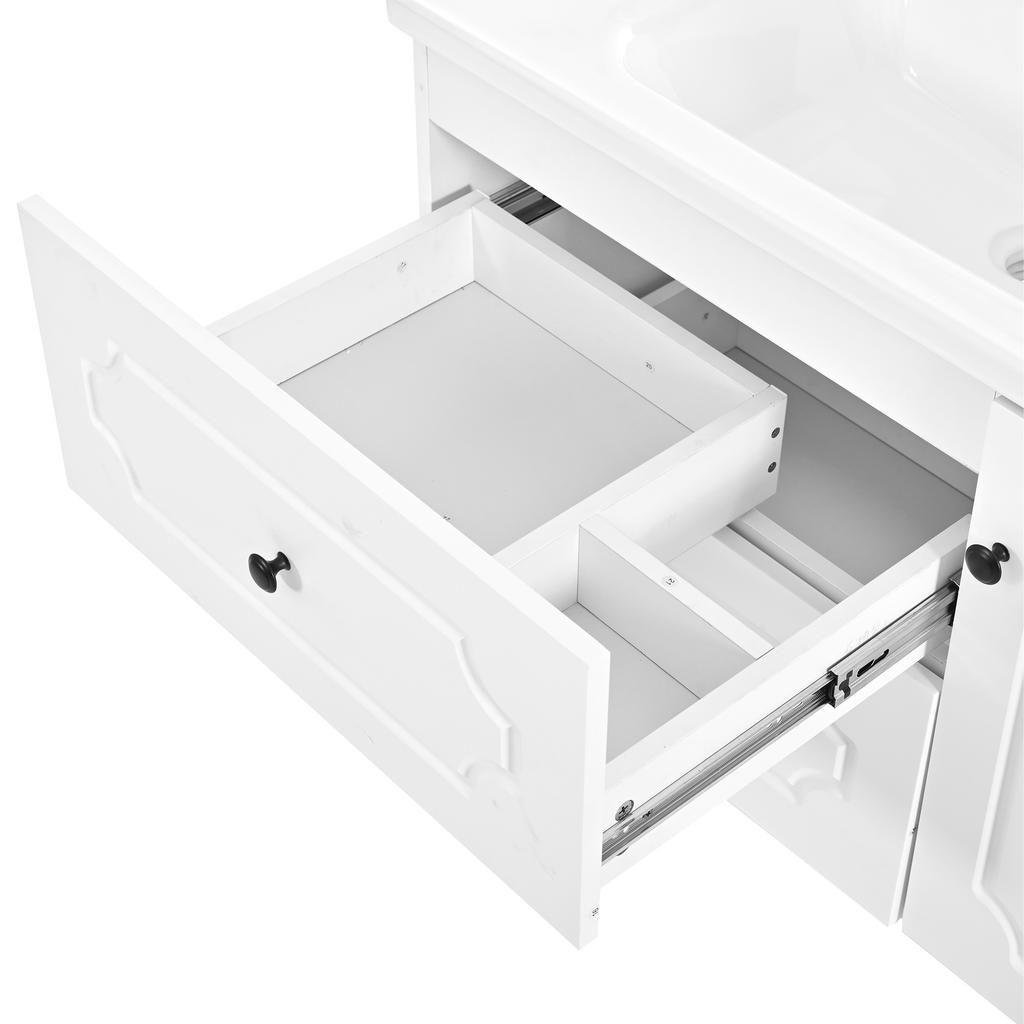 Modern Bathroom Furniture Set 107 Cm with Ceramic Washbasin, 2 Drawers, 1-door Base Cabinet & Integrated Tall Cabinet.