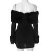 Zimné čierne bez ramienok nadýchané sexy šaty pre dámske róby elegantné večerné párty šaty bodycon mini jesenné šaty párty klub