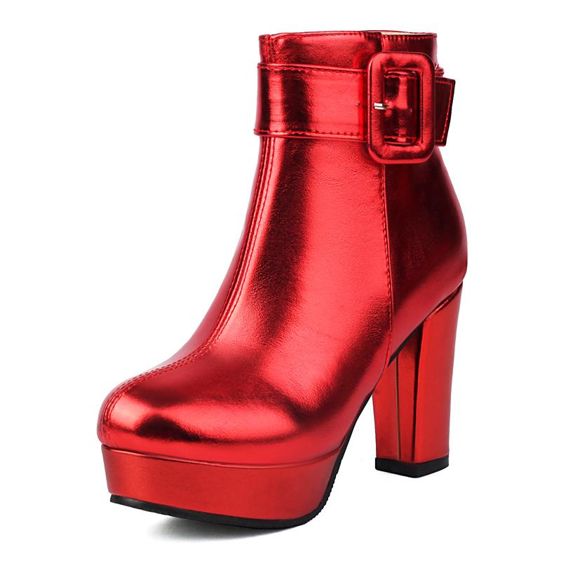 

Металлические красно-золотые ботильоны на платформе, женские, на высоком толстом каблуке, серебристо-розовые, для вечеринки, платье, женские, зимние, плюшевые, панк, с пряжкой, короткие ботинки 43 красный