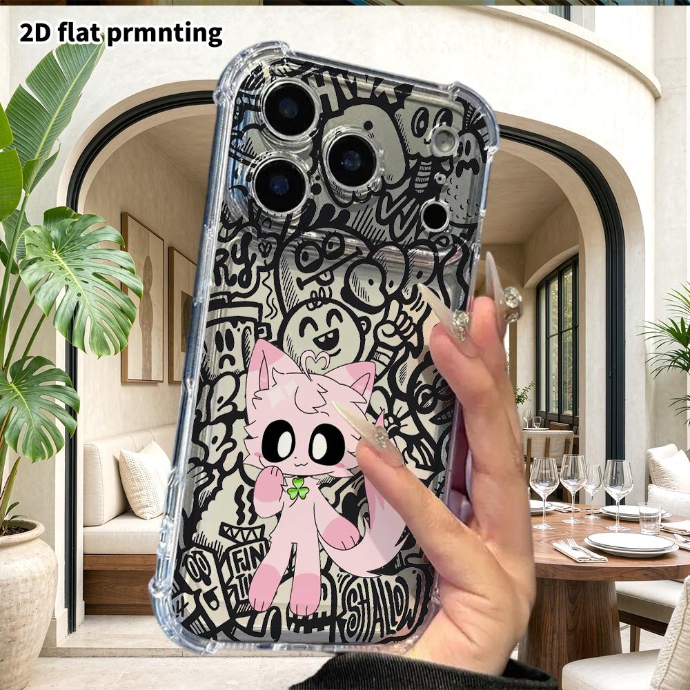 Phone Case: 2D Flat Suitable for iPhone 18 17 16 15 14 13 Pro, Transparent Four Corner Protective Case, Pink Beast, Christmas and Halloween Gifts
