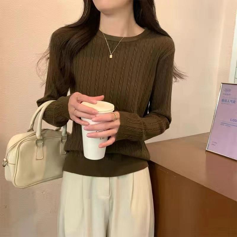 

Twist sweater knitted sweater autumn new lazy style loose inner top winter long sleeve bottoming shirt women One Size темно-коричневого