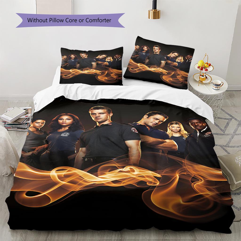 Pościel z wzorem Chicago Fire, Zestaw kołdry Poszewka na kołdrę Poszewka na poduszkę Domowy Prezent Urodzinowy (1 * poszwa na kołdrę + 2 * poszewki na poduszki, bez rdzenia)