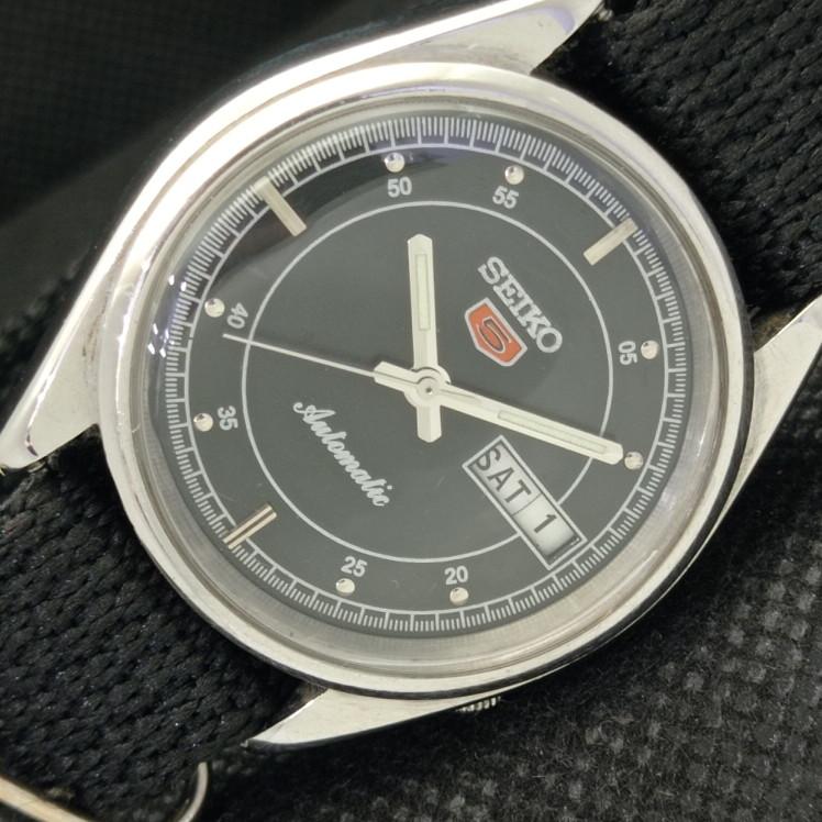 

USED VINTAGE SEIKO 5 AUTOMATIC 6309A JAPAN MENS DAY/DATE BLACK WATCH a316789-2 SKU608h-a316789