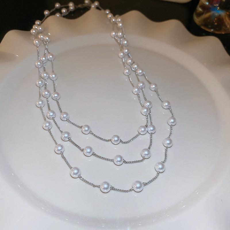 Diamond Water Drop Pearl Beaded Necklace Autumn and Winter French Light Luxury Sweater Chain Fashionable Versatile High-end Jewelry