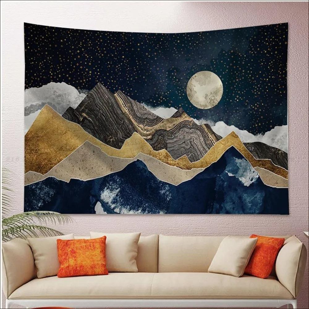 Office Living Room Tapestry Abstract Painted Sunset Mountain Hanging Cloth Home Wall Decoration Tapestry