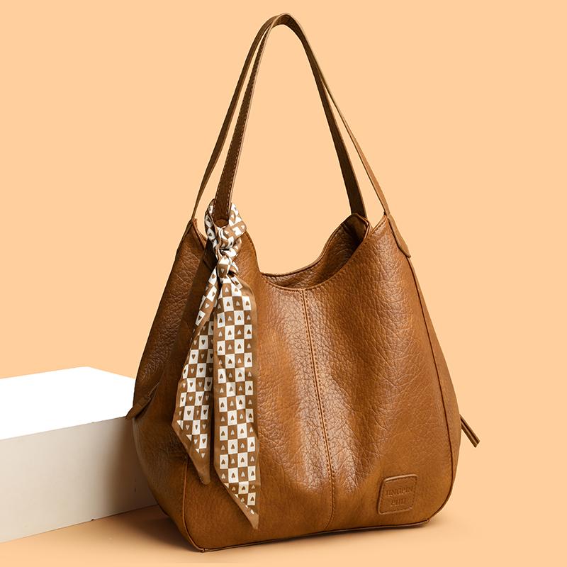 Vintage Luxury PU Leather Women Shoulder Crossbody Bags Large Capacity Tote Sac Female 3 Layers Multi-Pockets Commuter Handbags