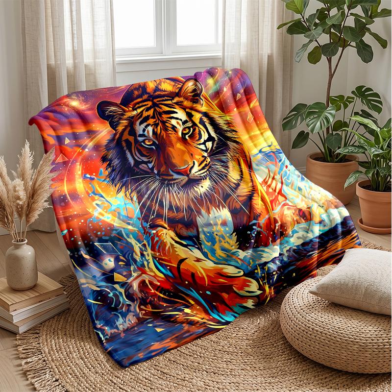Cosmic Tiger Journey Blanket Personalized Name Flannel Blanket Soft Cozy Plush Throw for Sofa Bed Lightweight Home Decor