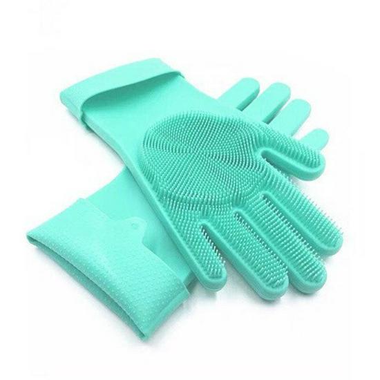 Silicone Dishwashing Gloves with Thickened Palm and Massage Brush for Durable Hand Protection.