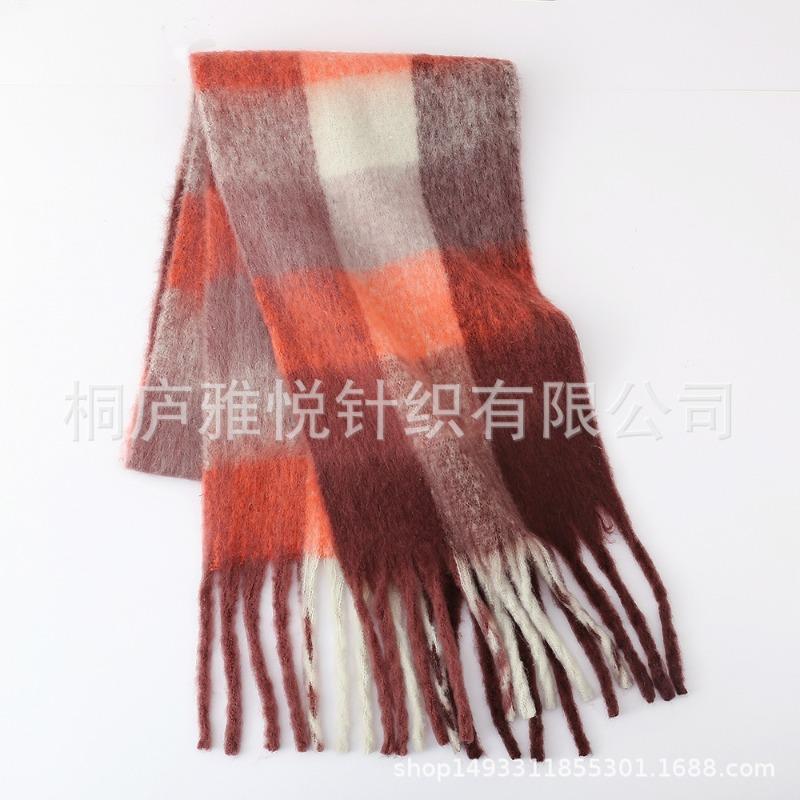 Premium color plaid scarf women's winter warm scarf mohair thickened scarf versatile shawl