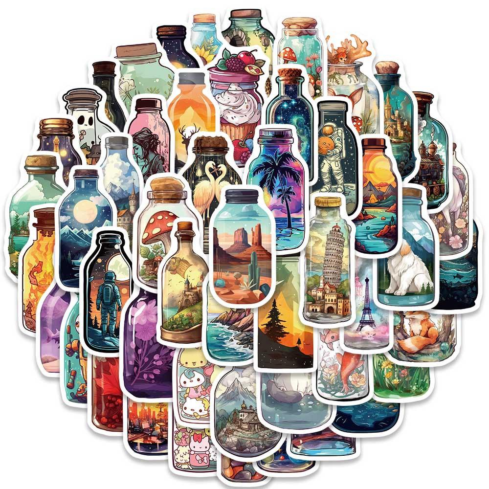 50pcs Beautiful Art Glass Bottle World Stickers Mushroom Forest Graffiti Stickers for DIY Luggage Laptop Motorcycle Bicycle S