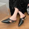 Fashion 2025New Hollow-out Baotou Semi-slippers Summer New Metal Chain Pointed Toe Shallow Mouth Thick Heel Wear Lazy Drag