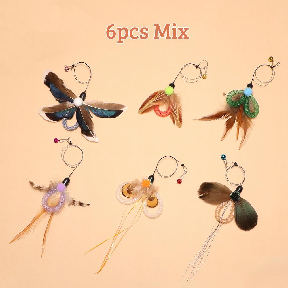 

6pcs Mix Simulated Butterfly Replacement Head Cat Teaser Stick Fun Pet Cat Toy