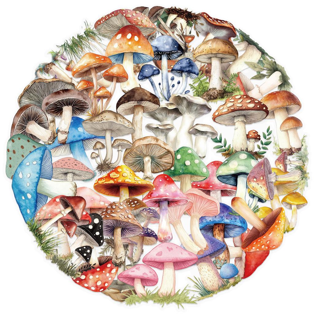 50Pcs Transparent Cartoon Mushroom Stickers PET Material Waterproof Decor for Journal Scrapbooking