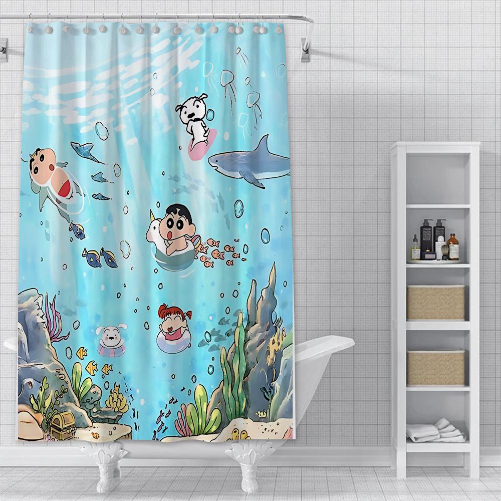 Shower Crayons Shinchans Curtain Waterproof Polyester Fabric Paint Colorful Bath Curtains Home Bathroom Decor Curtain With Hook