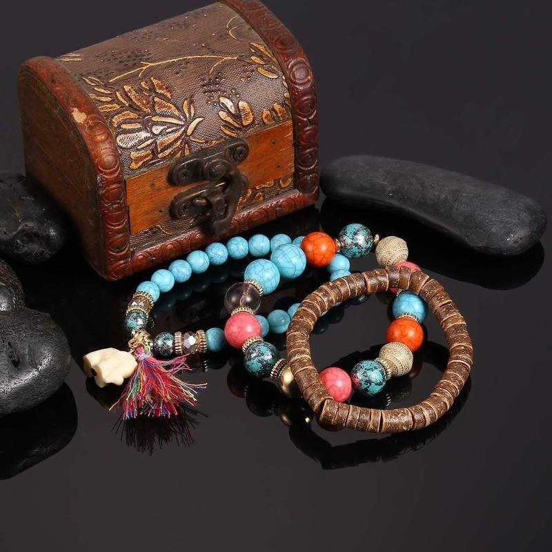 Neue Damenmode Holzperlen Armbänder Boho Kleiner Elefant Charme Armbänder Set Vintage Stil Schmuck