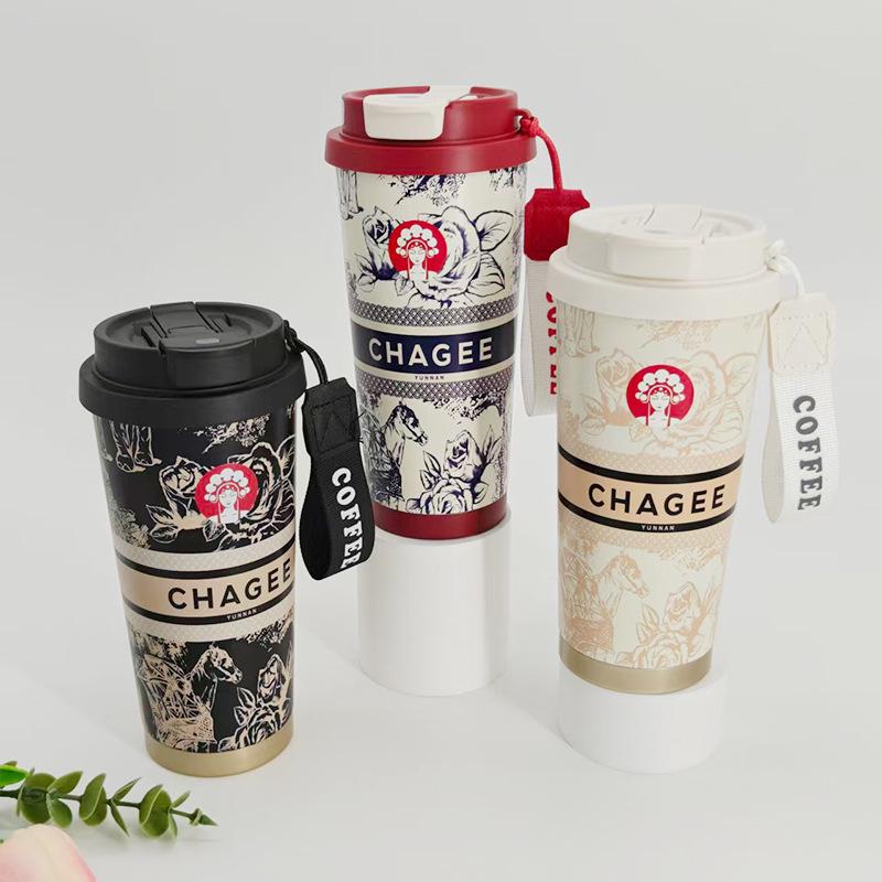 BaWangChaJi 316 Stainless Steel Aesthetic Insulated Coffee Cup with Double Straw Design