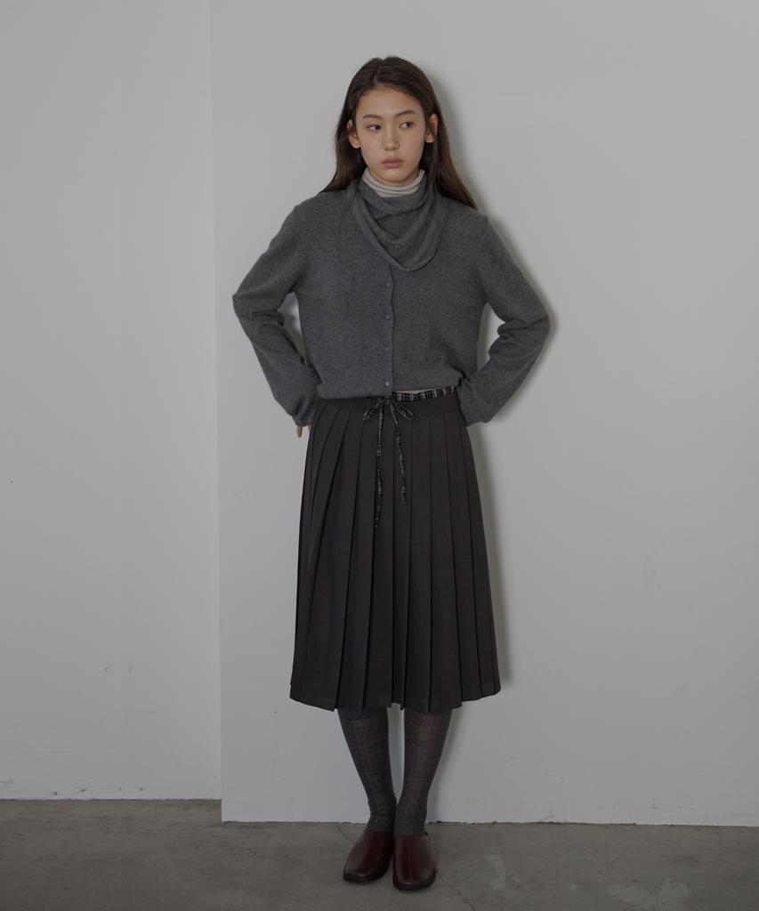 Button Check Coloring Pleats Midi Skirt (Charcoal)
