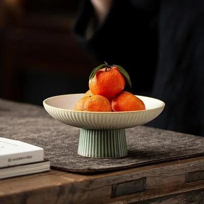 Household Vintage Fruit Plate Ceramic Snack Tray Japanese Tall Base Nut Dinner Plates Living Room Candy Dish Kitchen Accessories