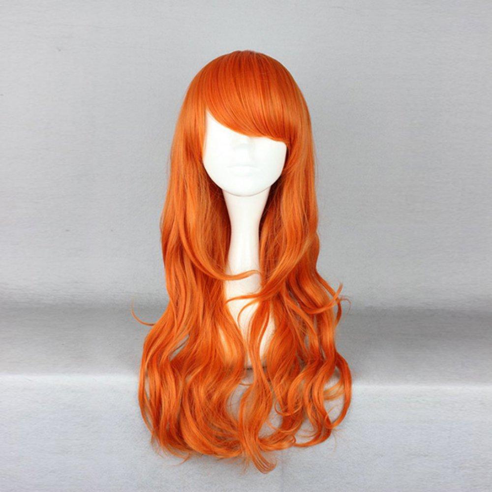 Anime Wig 60cm Heat Resistant Lolita Style Harajuku Fashion Orange Soft Wave Long Curly Nami Style Anime Cosplay Wig Costume Wig with Wig Net оранжевый